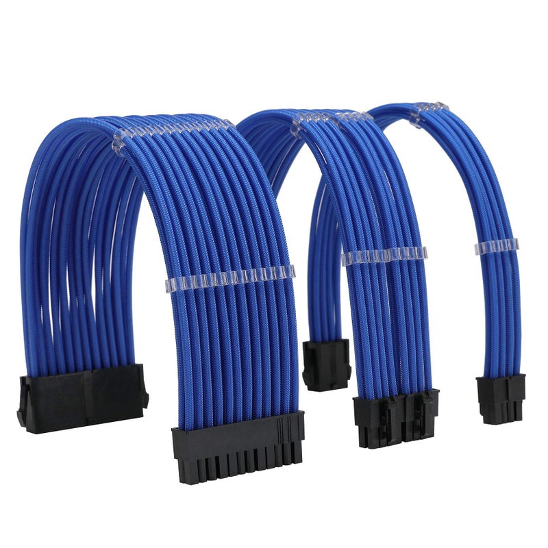Formulamod Sleeve Extension Power Supply Cable Kit 18AWG ATX 24P+ EPS 8-P+PCI-E8-P with Combs for PSU to Motherboard/GPU (Blue) - Image 1